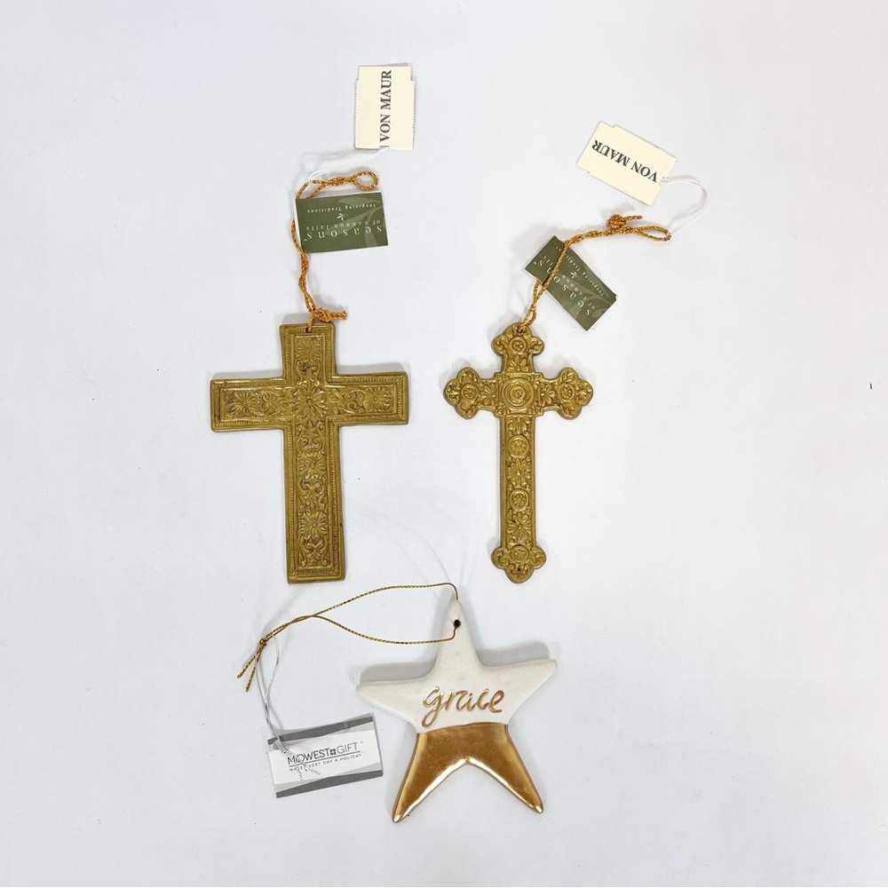 Gold Tone Ornate 2-Sided Cross Christmas Ornaments Star Grace Ornament India